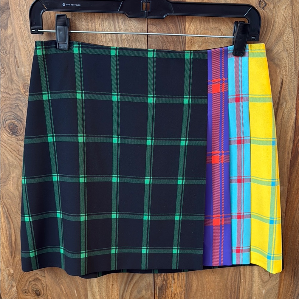 Alice + Olivia Black And Multicolor Plaid Mini Skirt